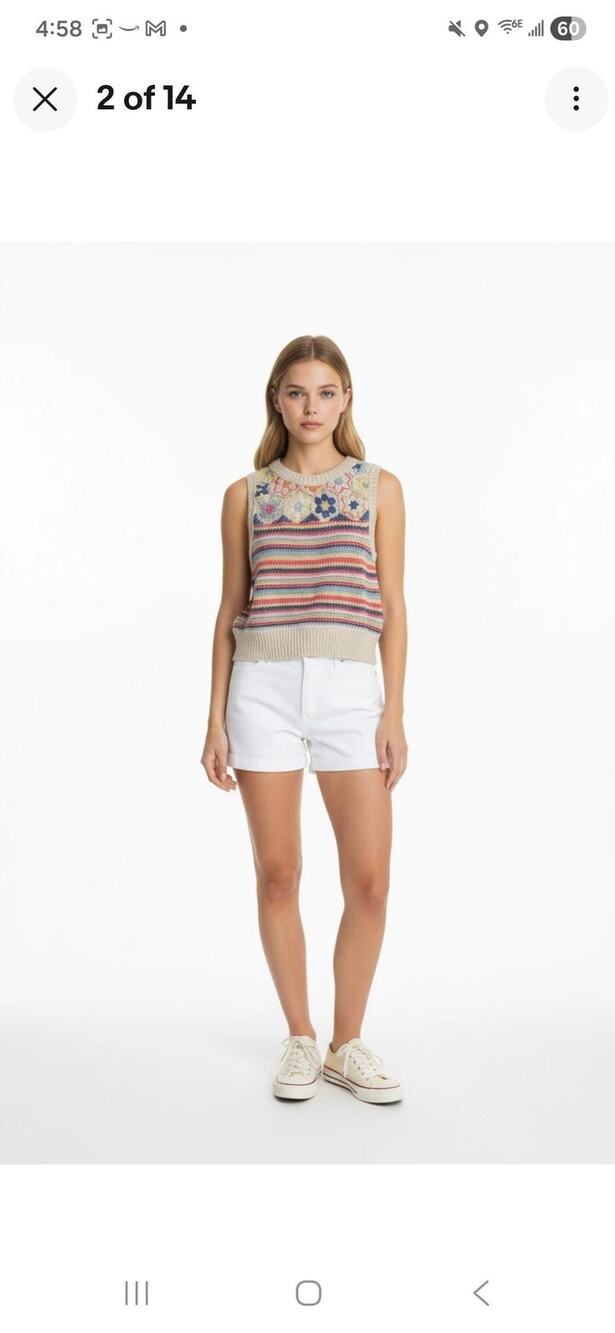 American Eagle Knitted Crochet Floral  Boho Colorful Botanical 3D Top S/P.